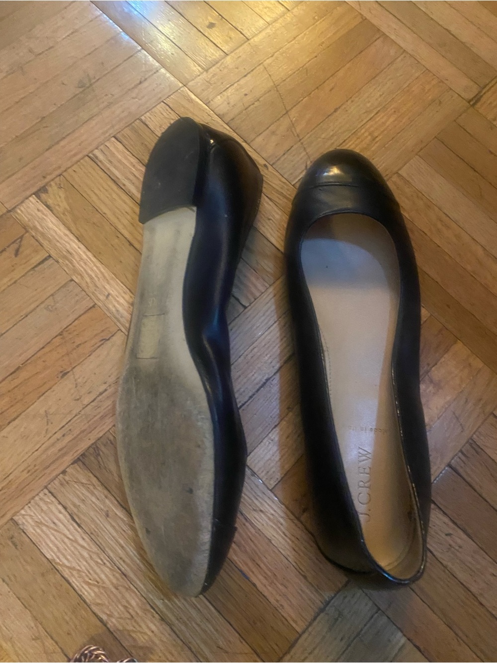 J. Crew Black Leather Round-Toe Ballet Flats